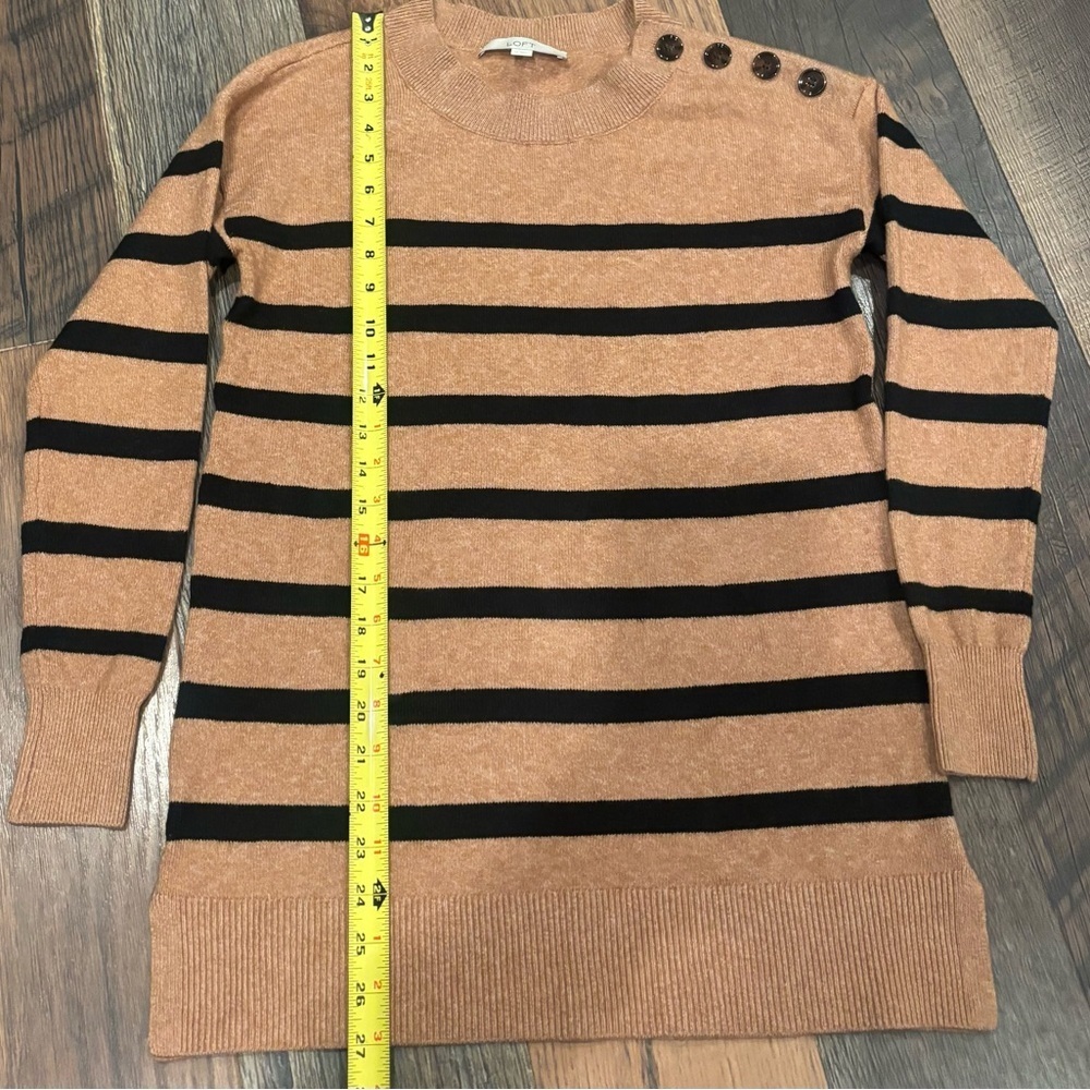 LOFT Camel/Tan and Black Striped Crew Neck Sweater with Button details XS - Picture 8 of 12